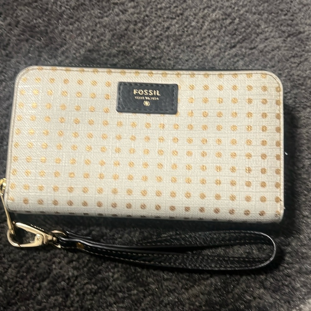 Fossil polka dot wristlet